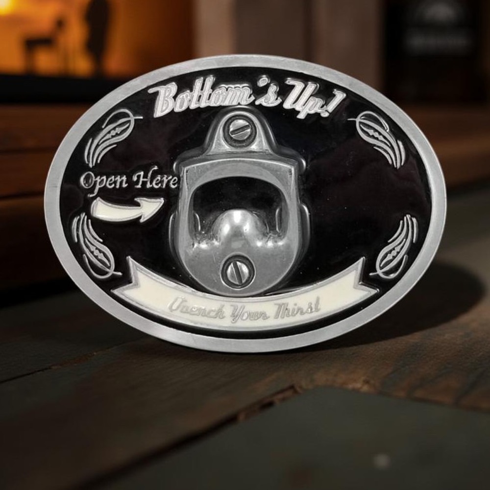 Belt Buckle Bottle Opener Bottom's Up Quench Your Thirst Novelty‎ Beer Drinking